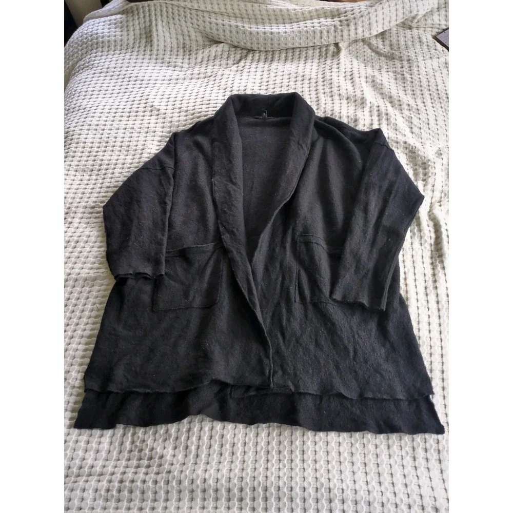 Eileen Fisher Boiled Wool‎ Jacket Cardigan Open Front Size XL Black